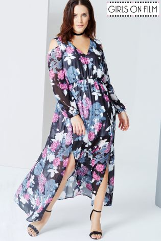 Girls On Film Curve Floral Print Cold Shoulder Maxi Dress